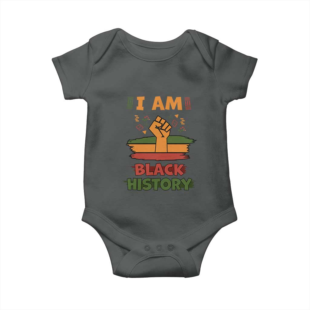 I Am Black History Baby Onesie African American Pride Celebration Month TS02 Dark Heather Print Your Wear
