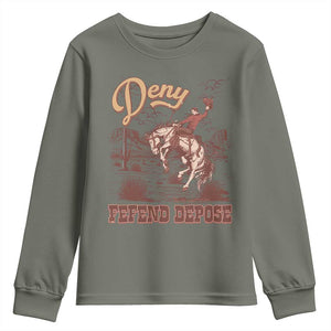 Western Cowboy Youth Sweatshirt Deny Defend Depose TS02 Military Green Print Your Wear