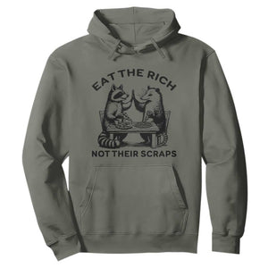 Funny Raccoon Possum Meme Hoodie Eat The Rich Not Their Scraps Sarcasm Retro Minimalist TS02 Military Green Print Your Wear