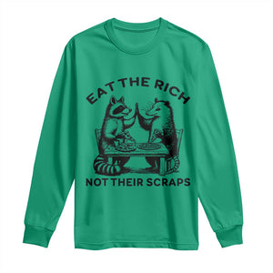 Funny Raccoon Possum Meme Long Sleeve Shirt Eat The Rich Not Their Scraps Sarcasm Retro Minimalist TS02 Irish Green Print Your Wear