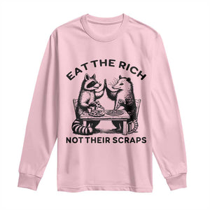 Funny Raccoon Possum Meme Long Sleeve Shirt Eat The Rich Not Their Scraps Sarcasm Retro Minimalist TS02 Light Pink Print Your Wear