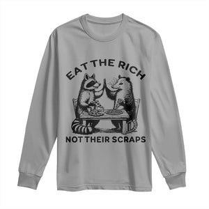 Funny Raccoon Possum Meme Long Sleeve Shirt Eat The Rich Not Their Scraps Sarcasm Retro Minimalist TS02 Sport Gray Print Your Wear