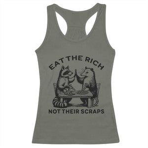 Funny Raccoon Possum Meme Racerback Tank Top Eat The Rich Not Their Scraps Sarcasm Retro Minimalist TS02 Military Green Print Your Wear