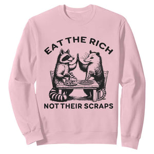 Funny Raccoon Possum Meme Sweatshirt Eat The Rich Not Their Scraps Sarcasm Retro Minimalist TS02 Light Pink Print Your Wear