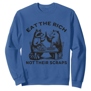 Funny Raccoon Possum Meme Sweatshirt Eat The Rich Not Their Scraps Sarcasm Retro Minimalist TS02 Royal Blue Print Your Wear