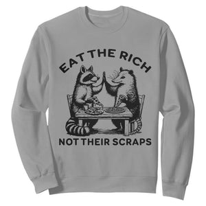 Funny Raccoon Possum Meme Sweatshirt Eat The Rich Not Their Scraps Sarcasm Retro Minimalist TS02 Sport Gray Print Your Wear