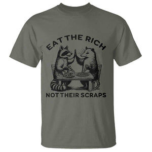 Funny Raccoon Possum Meme T Shirt Eat The Rich Not Their Scraps Sarcasm Retro Minimalist TS02 Military Green Print Your Wear