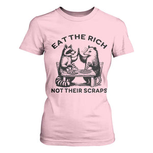 Funny Raccoon Possum Meme T Shirt For Women Eat The Rich Not Their Scraps Sarcasm Retro Minimalist TS02 Light Pink Print Your Wear