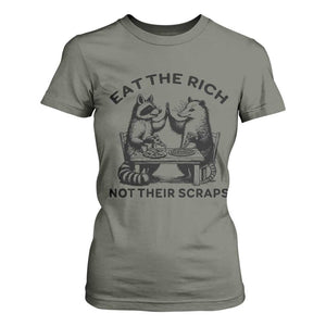 Funny Raccoon Possum Meme T Shirt For Women Eat The Rich Not Their Scraps Sarcasm Retro Minimalist TS02 Military Green Print Your Wear