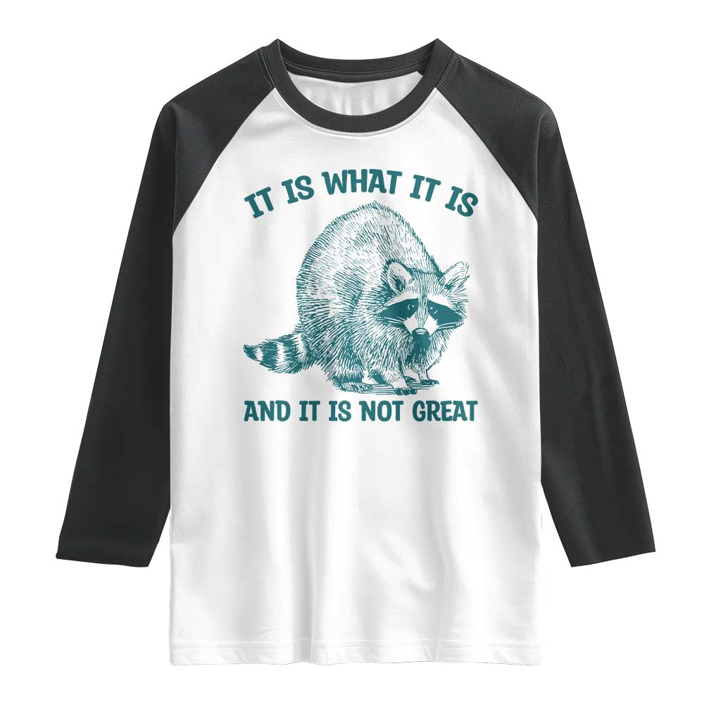 Funny Raccoon Meme It Is What It Is Raglan Shirt And It Is Not Great Mental Health Support TS02 White Black Print Your Wear