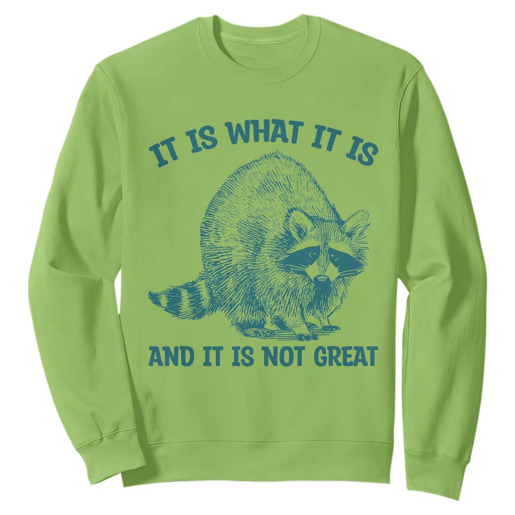 Funny Raccoon Meme It Is What It Is Sweatshirt And It Is Not Great Mental Health Support TS02 Lime Print Your Wear