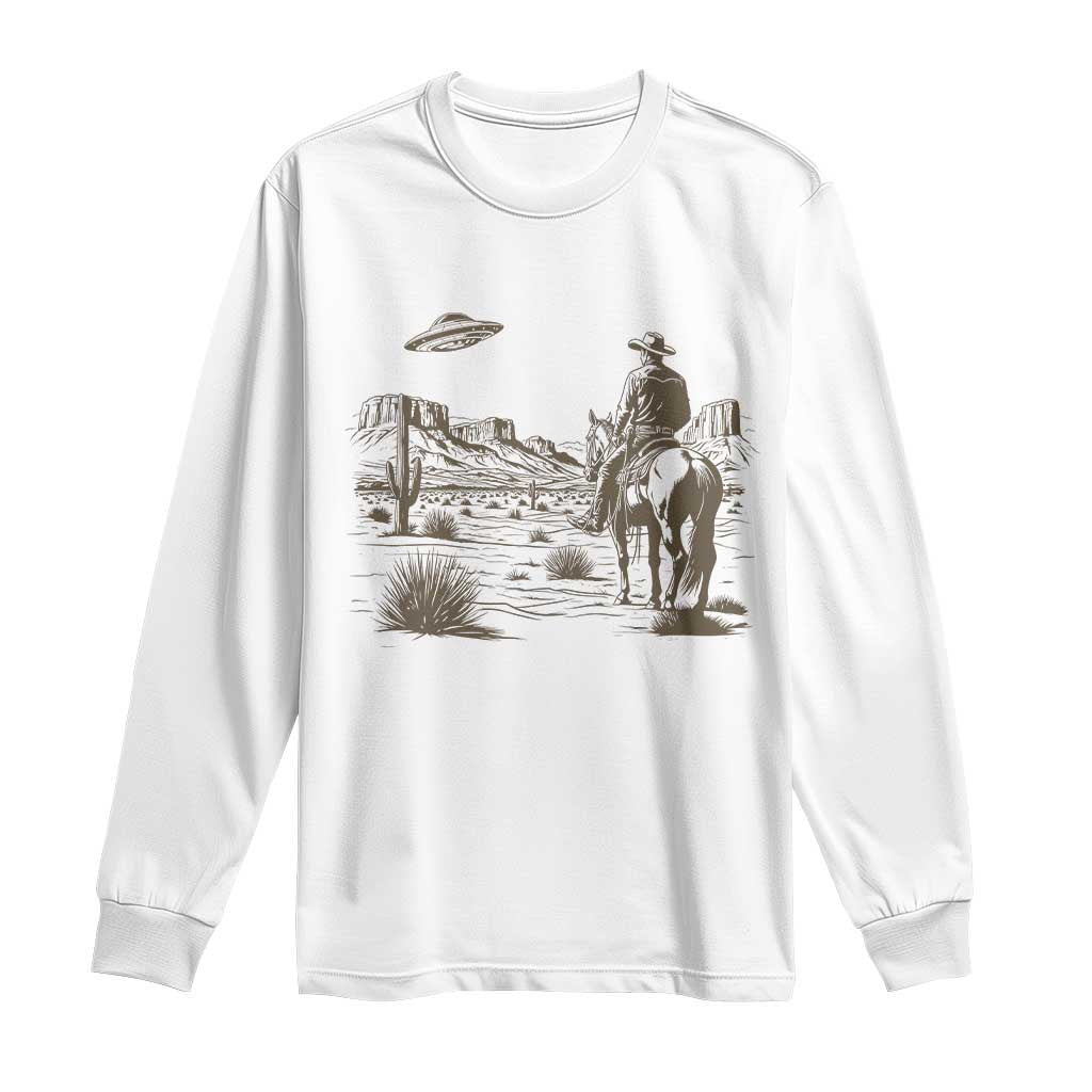 UFO Western Cowboy Long Sleeve Shirt Rodeo Wild West Retro Vintage Graphic TS02 White Print Your Wear