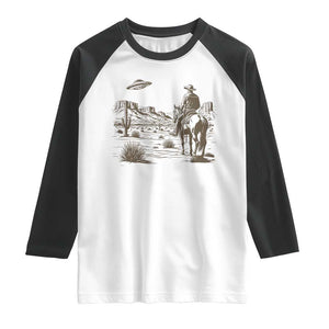 UFO Western Cowboy Raglan Shirt Rodeo Wild West Retro Vintage Graphic TS02 White Black Print Your Wear