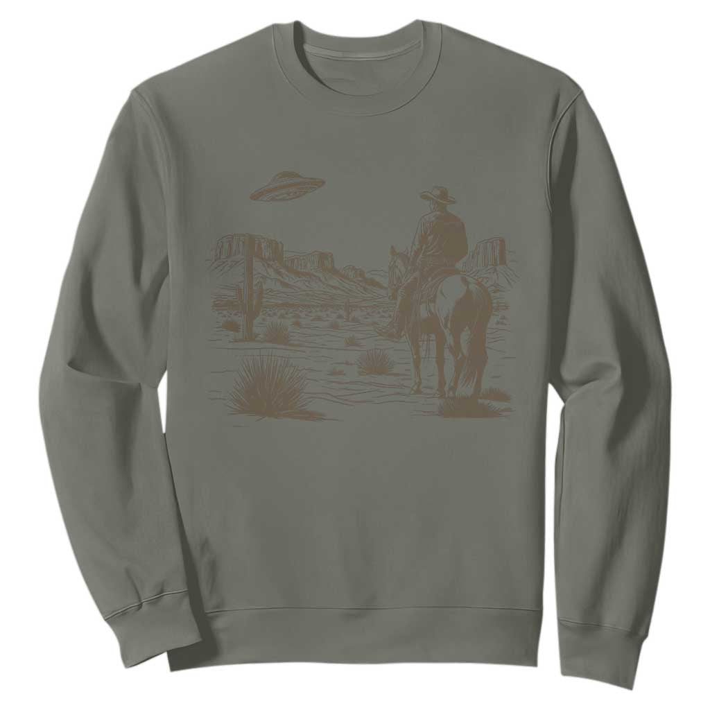 UFO Western Cowboy Sweatshirt Rodeo Wild West Retro Vintage Graphic TS02 Military Green Print Your Wear