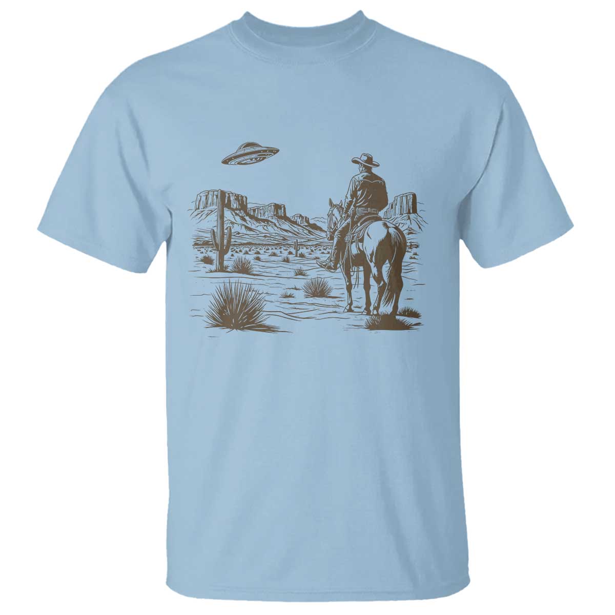 UFO Western Cowboy T Shirt Rodeo Wild West Retro Vintage Graphic TS02 Light Blue Print Your Wear
