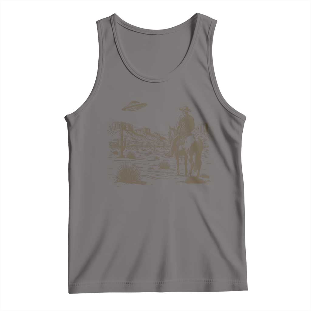 UFO Western Cowboy Tank Top Rodeo Wild West Retro Vintage Graphic TS02 Deep Heather Print Your Wear