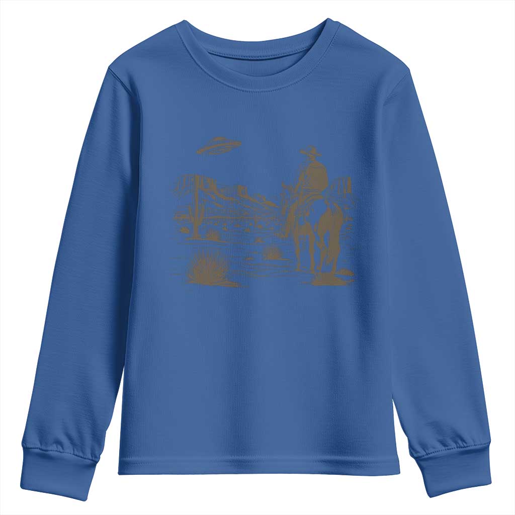 UFO Western Cowboy Youth Sweatshirt Rodeo Wild West Retro Vintage Graphic TS02 Royal Blue Print Your Wear