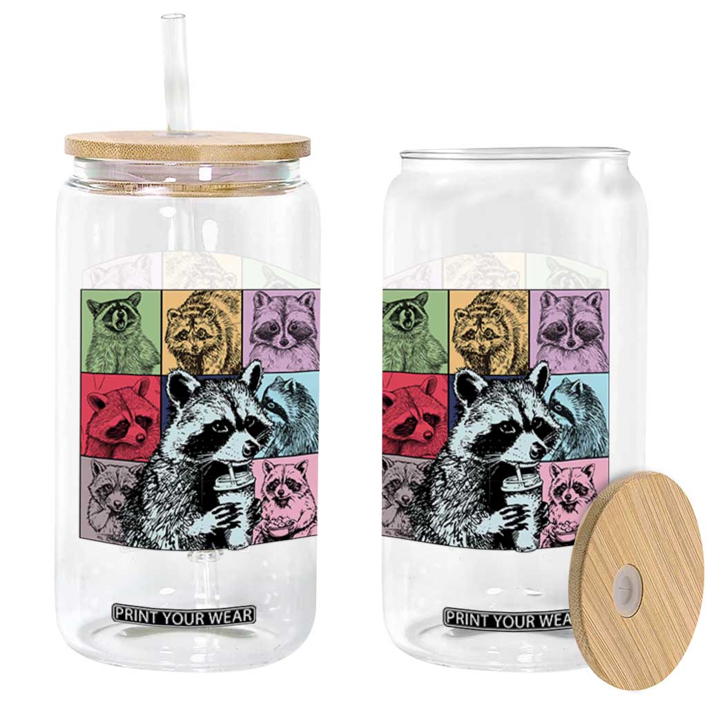 Raccoon Drinking Coffee Graphic Glass Can Funny Trash Panda Retro 90s Style TS02 Print Your Wear