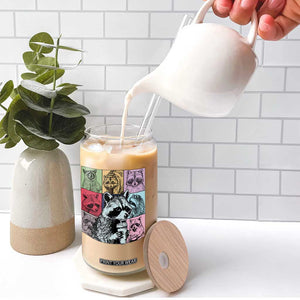 Raccoon Drinking Coffee Graphic Glass Can Funny Trash Panda Retro 90s Style TS02 Print Your Wear
