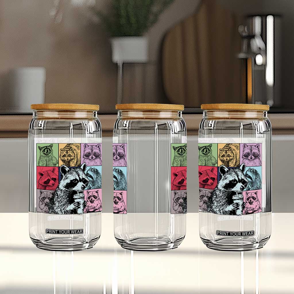 Raccoon Drinking Coffee Graphic Glass Can Funny Trash Panda Retro 90s Style TS02 Print Your Wear