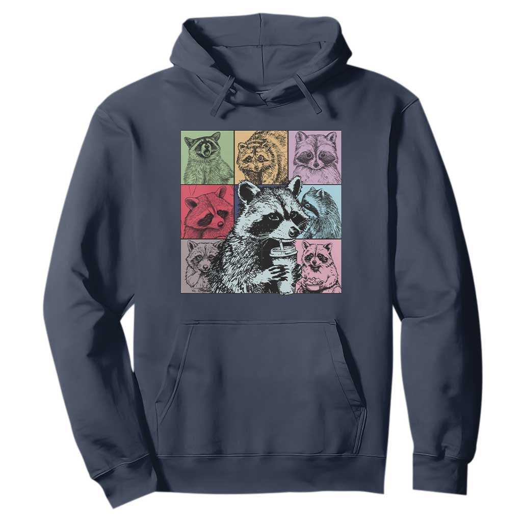 Raccoon Drinking Coffee Graphic Hoodie Funny Trash Panda Retro 90s Style TS02 Navy Print Your Wear