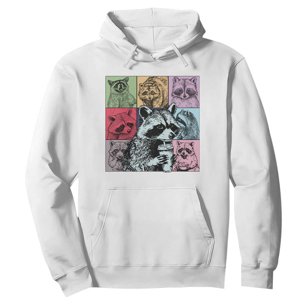 Raccoon Drinking Coffee Graphic Hoodie Funny Trash Panda Retro 90s Style TS02 White Print Your Wear