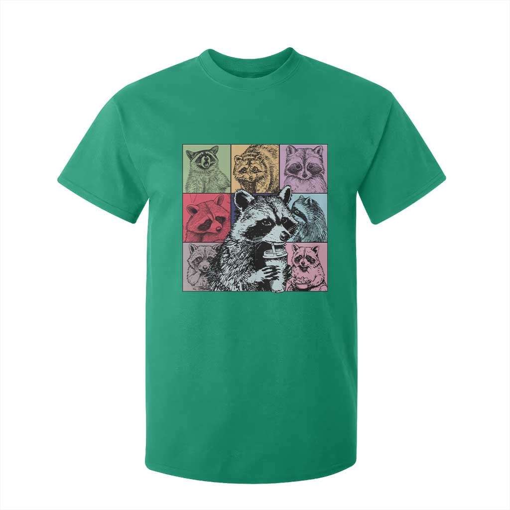 Raccoon Drinking Coffee Graphic T Shirt For Kid Funny Trash Panda Retro 90s Style TS02 Irish Green Print Your Wear