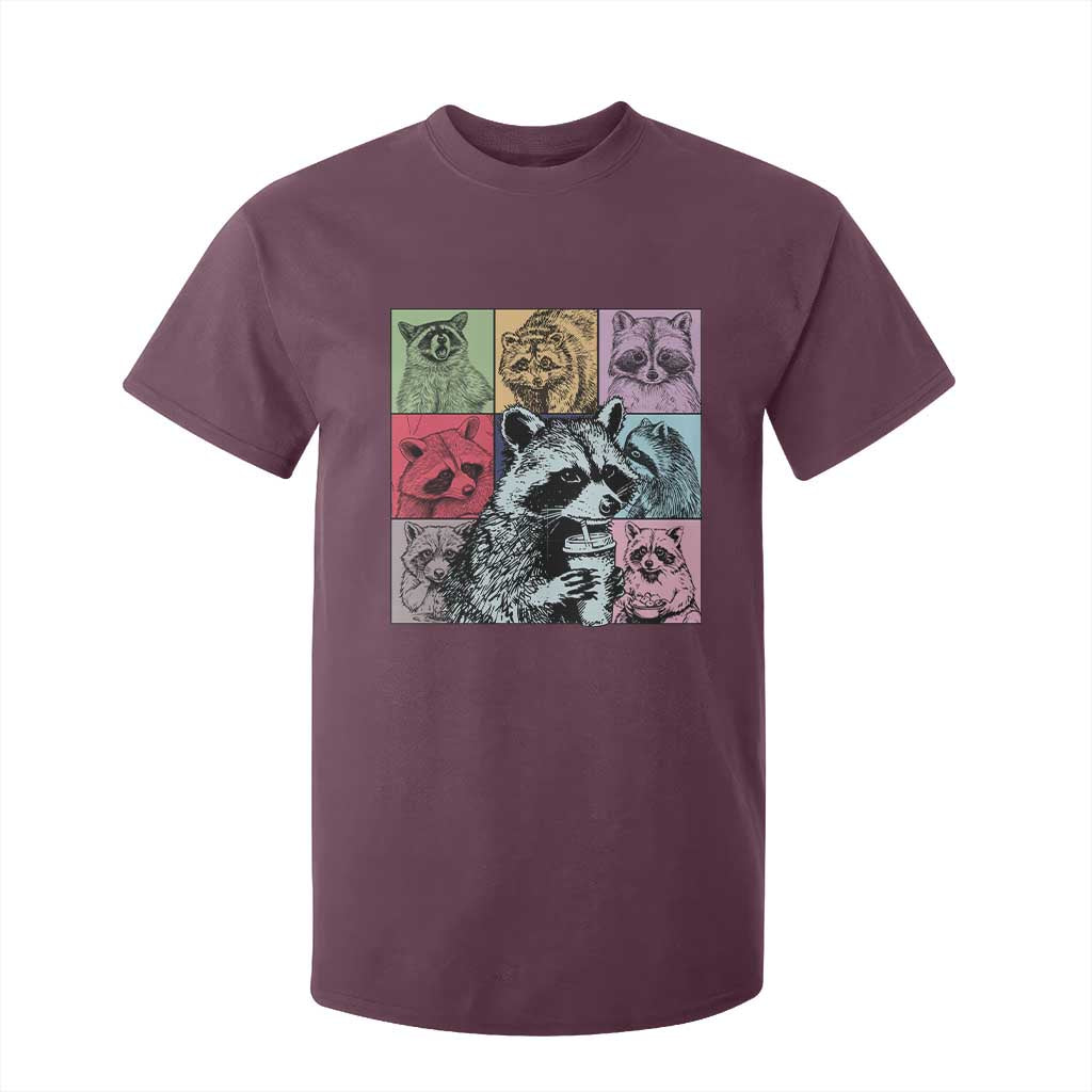 Raccoon Drinking Coffee Graphic T Shirt For Kid Funny Trash Panda Retro 90s Style TS02 Maroon Print Your Wear