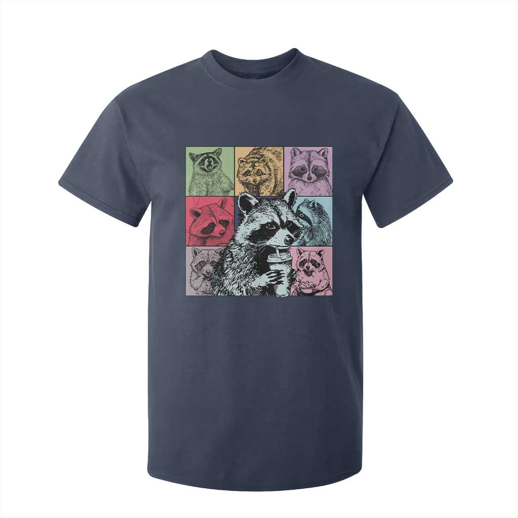 Raccoon Drinking Coffee Graphic T Shirt For Kid Funny Trash Panda Retro 90s Style TS02 Navy Print Your Wear
