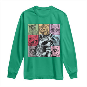 Raccoon Drinking Coffee Graphic Long Sleeve Shirt Funny Trash Panda Retro 90s Style TS02 Irish Green Print Your Wear