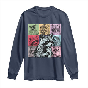 Raccoon Drinking Coffee Graphic Long Sleeve Shirt Funny Trash Panda Retro 90s Style TS02 Navy Print Your Wear
