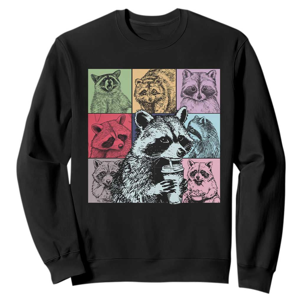 Raccoon Drinking Coffee Graphic Sweatshirt Funny Trash Panda Retro 90s Style TS02 Black Print Your Wear