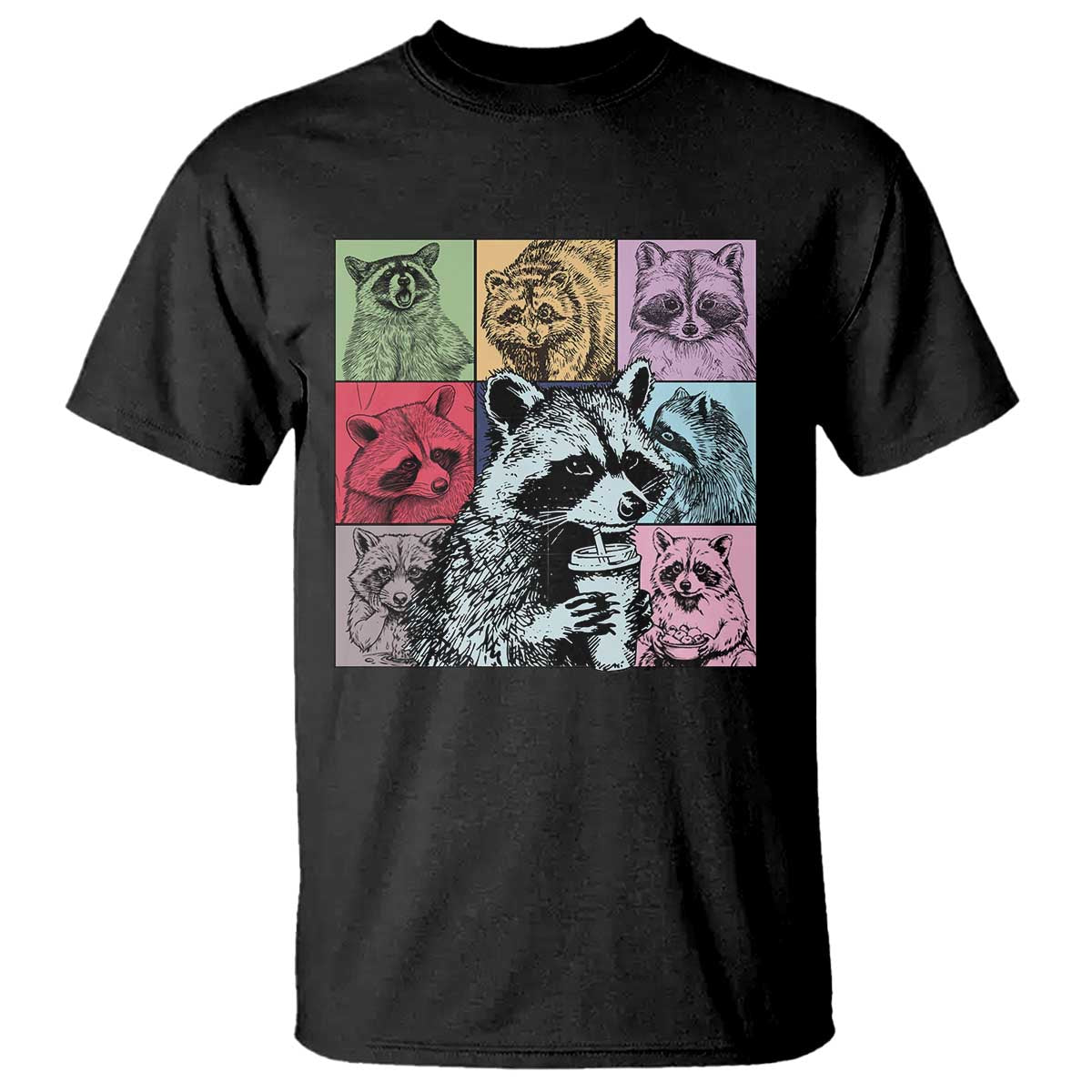 Raccoon Drinking Coffee Graphic T Shirt Funny Trash Panda Retro 90s Style TS02 Black Print Your Wear