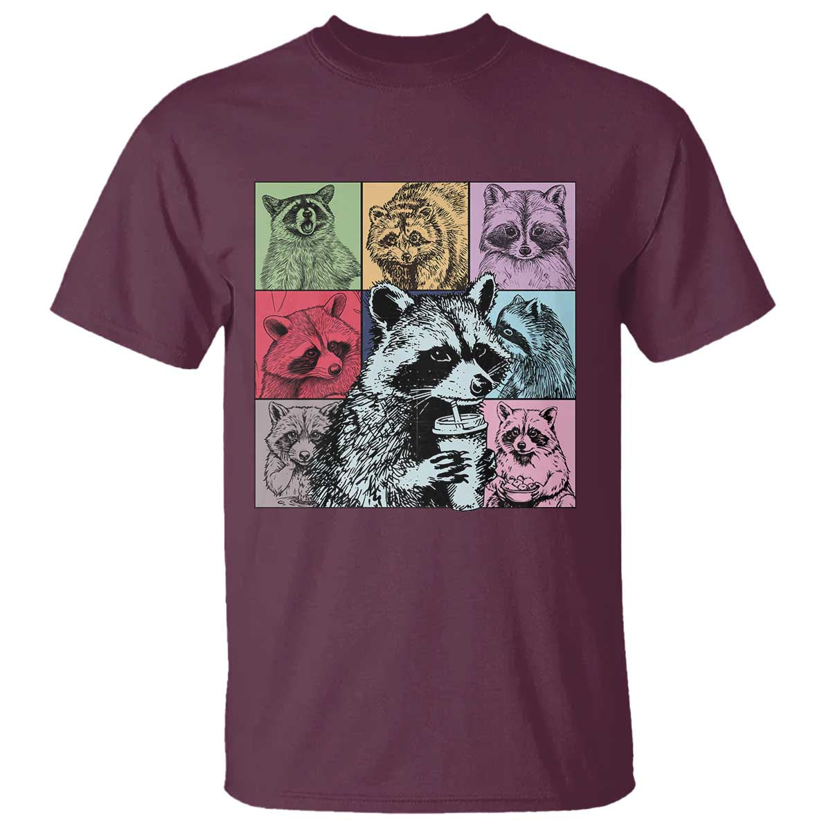Raccoon Drinking Coffee Graphic T Shirt Funny Trash Panda Retro 90s Style TS02 Maroon Print Your Wear