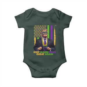 Funny Trump Keep Mardi Gras Great Again Baby Onesie American Flag Fleur De Lis Beads TS02 Dark Forest Green Print Your Wear