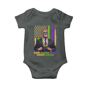 Funny Trump Keep Mardi Gras Great Again Baby Onesie American Flag Fleur De Lis Beads TS02 Dark Heather Print Your Wear