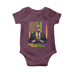 Funny Trump Keep Mardi Gras Great Again Baby Onesie American Flag Fleur De Lis Beads TS02 Maroon Print Your Wear