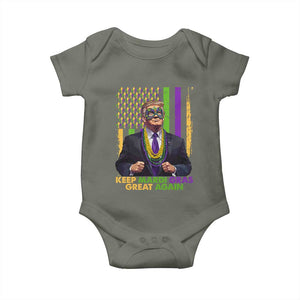 Funny Trump Keep Mardi Gras Great Again Baby Onesie American Flag Fleur De Lis Beads TS02 Military Green Print Your Wear