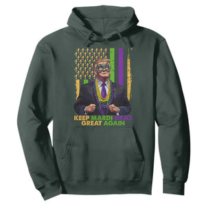 Funny Trump Keep Mardi Gras Great Again Hoodie American Flag Fleur De Lis Beads TS02 Dark Forest Green Print Your Wear