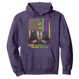 Funny Trump Keep Mardi Gras Great Again Hoodie American Flag Fleur De Lis Beads TS02 Purple Print Your Wear