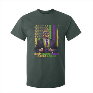 Funny Trump Keep Mardi Gras Great Again T Shirt For Kid American Flag Fleur De Lis Beads TS02 Dark Forest Green Print Your Wear