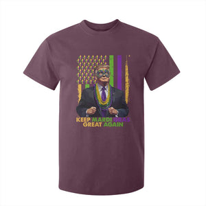 Funny Trump Keep Mardi Gras Great Again T Shirt For Kid American Flag Fleur De Lis Beads TS02 Maroon Print Your Wear