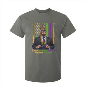 Funny Trump Keep Mardi Gras Great Again T Shirt For Kid American Flag Fleur De Lis Beads TS02 Military Green Print Your Wear