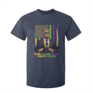 Funny Trump Keep Mardi Gras Great Again T Shirt For Kid American Flag Fleur De Lis Beads TS02 Navy Print Your Wear