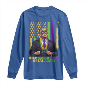 Funny Trump Keep Mardi Gras Great Again Long Sleeve Shirt American Flag Fleur De Lis Beads TS02 Royal Blue Print Your Wear