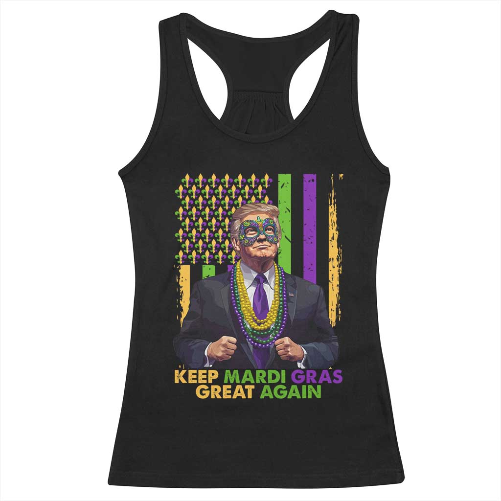 Funny Trump Keep Mardi Gras Great Again Racerback Tank Top American Flag Fleur De Lis Beads TS02 Black Print Your Wear