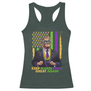 Funny Trump Keep Mardi Gras Great Again Racerback Tank Top American Flag Fleur De Lis Beads TS02 Dark Forest Green Print Your Wear