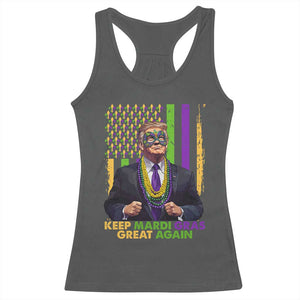 Funny Trump Keep Mardi Gras Great Again Racerback Tank Top American Flag Fleur De Lis Beads TS02 Dark Heather Print Your Wear