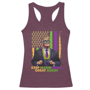 Funny Trump Keep Mardi Gras Great Again Racerback Tank Top American Flag Fleur De Lis Beads TS02 Maroon Print Your Wear