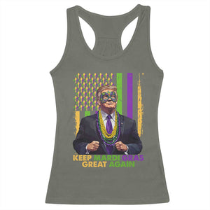 Funny Trump Keep Mardi Gras Great Again Racerback Tank Top American Flag Fleur De Lis Beads TS02 Military Green Print Your Wear